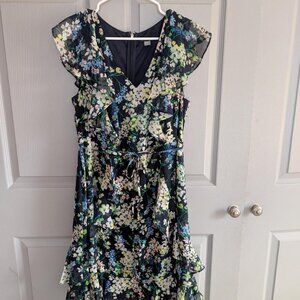 Floral V Neck Ruffle Dress